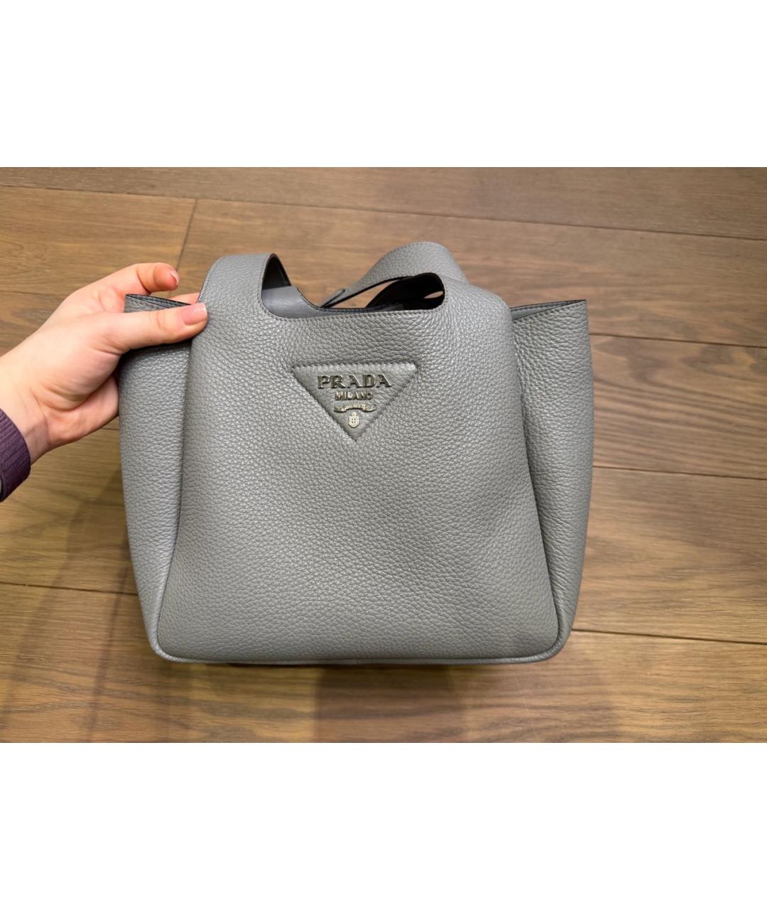 PRADA Серая кожаная сумка тоут, фото 9