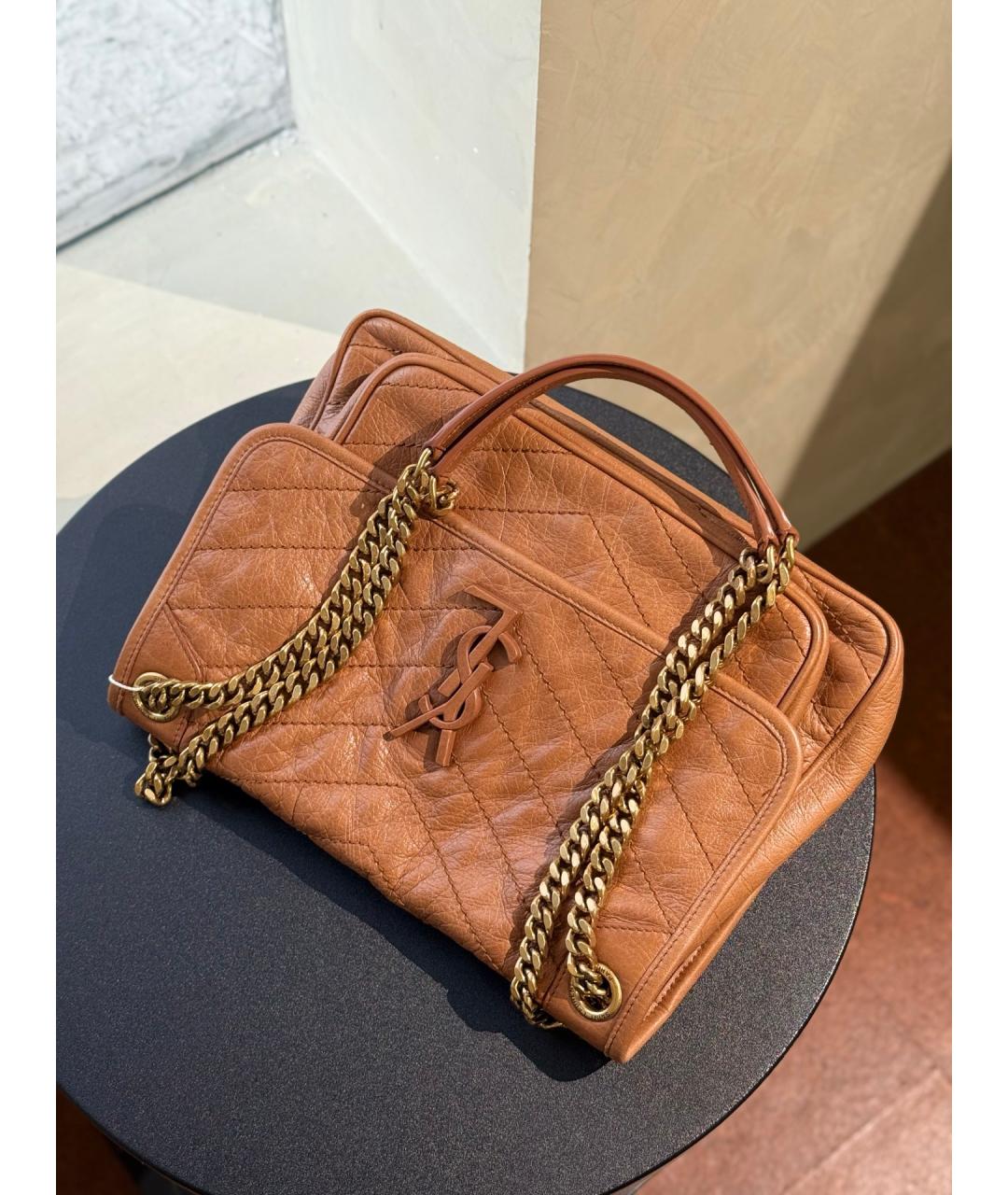 SAINT LAURENT Бежевая кожаная сумка через плечо, фото 9