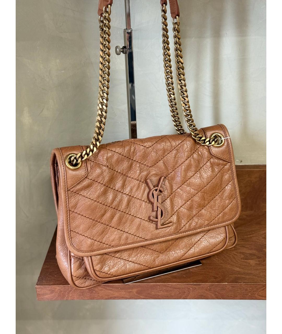 SAINT LAURENT Бежевая кожаная сумка через плечо, фото 4