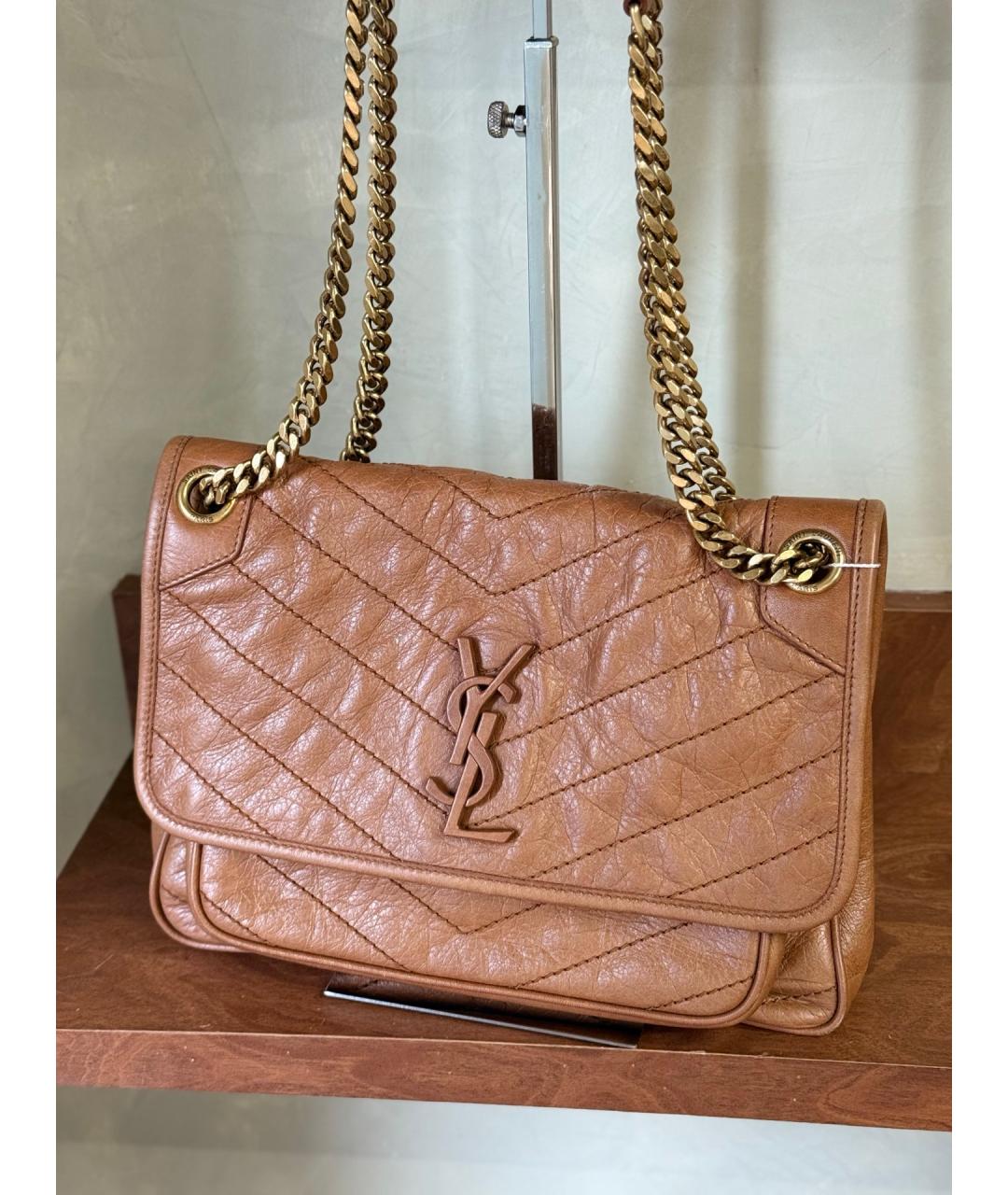 SAINT LAURENT Бежевая кожаная сумка через плечо, фото 3
