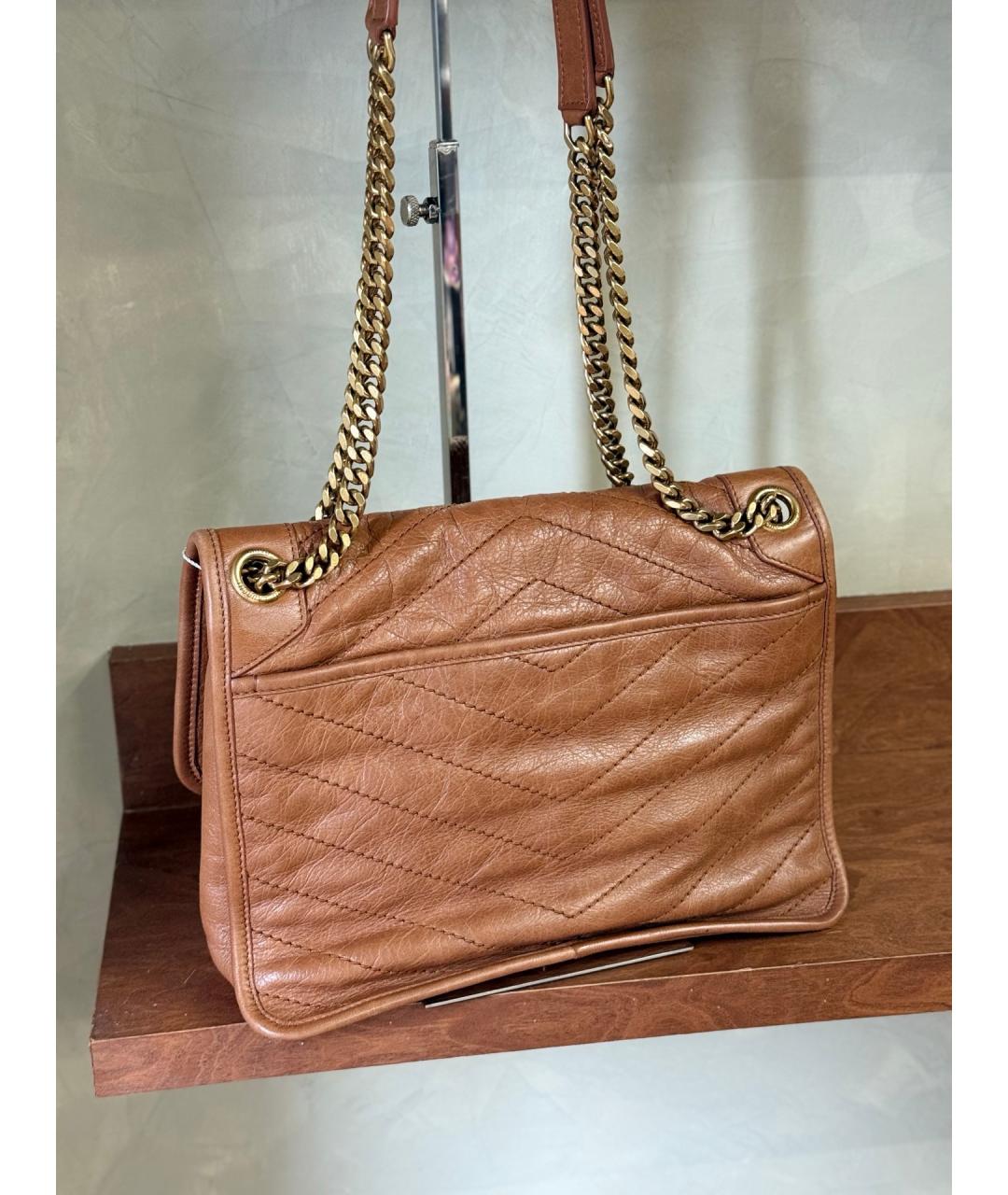 SAINT LAURENT Бежевая кожаная сумка через плечо, фото 8