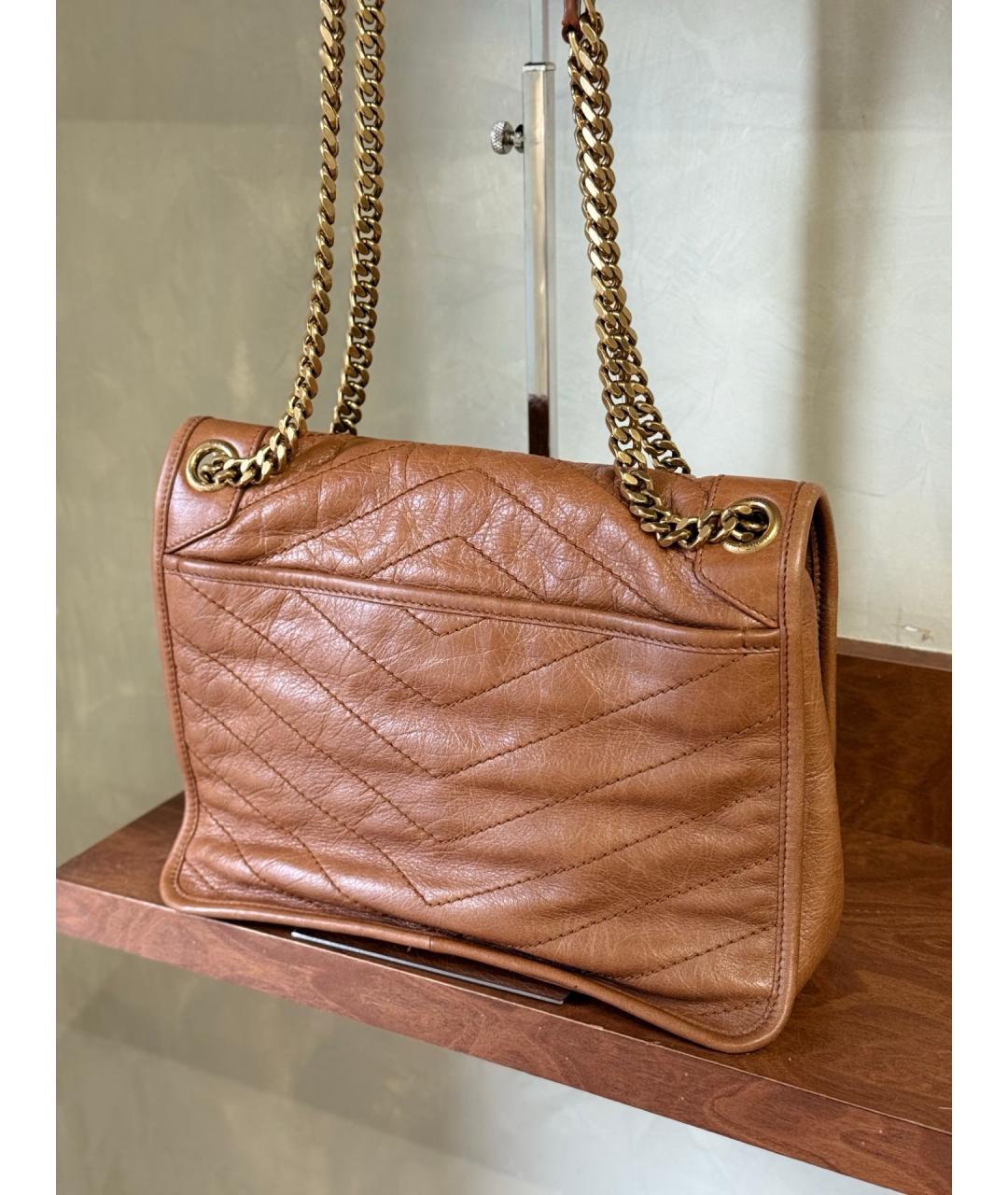 SAINT LAURENT Бежевая кожаная сумка через плечо, фото 7