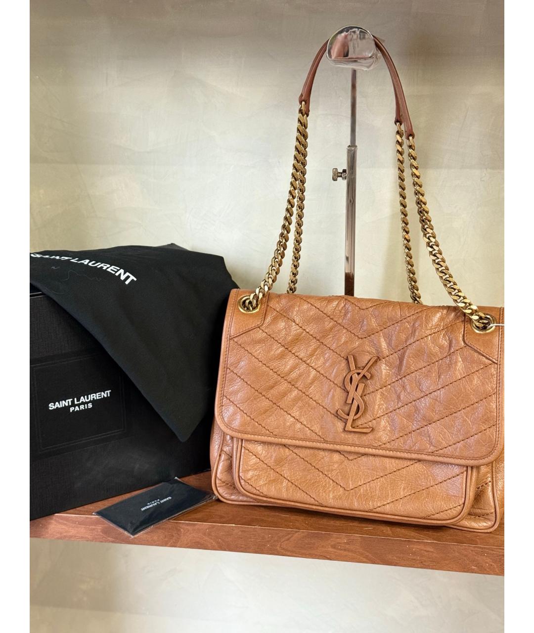 SAINT LAURENT Бежевая кожаная сумка через плечо, фото 2