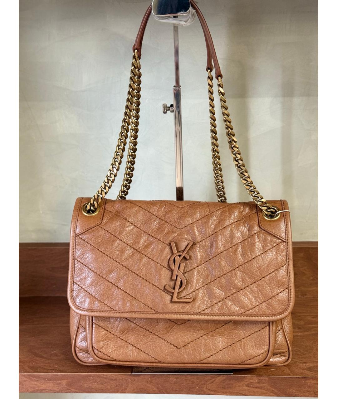 SAINT LAURENT Бежевая кожаная сумка через плечо, фото 10