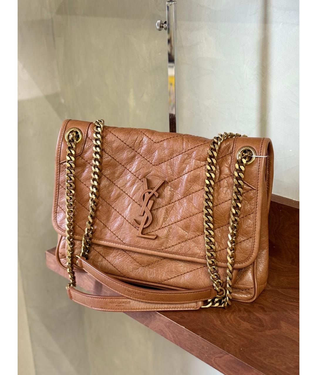 SAINT LAURENT Бежевая кожаная сумка через плечо, фото 5