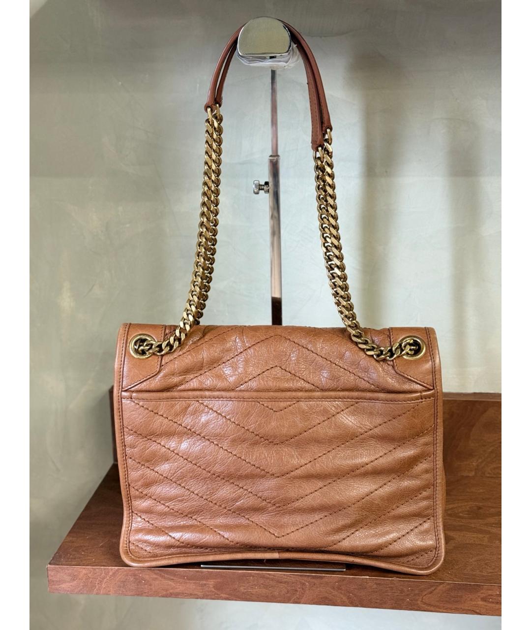 SAINT LAURENT Бежевая кожаная сумка через плечо, фото 6