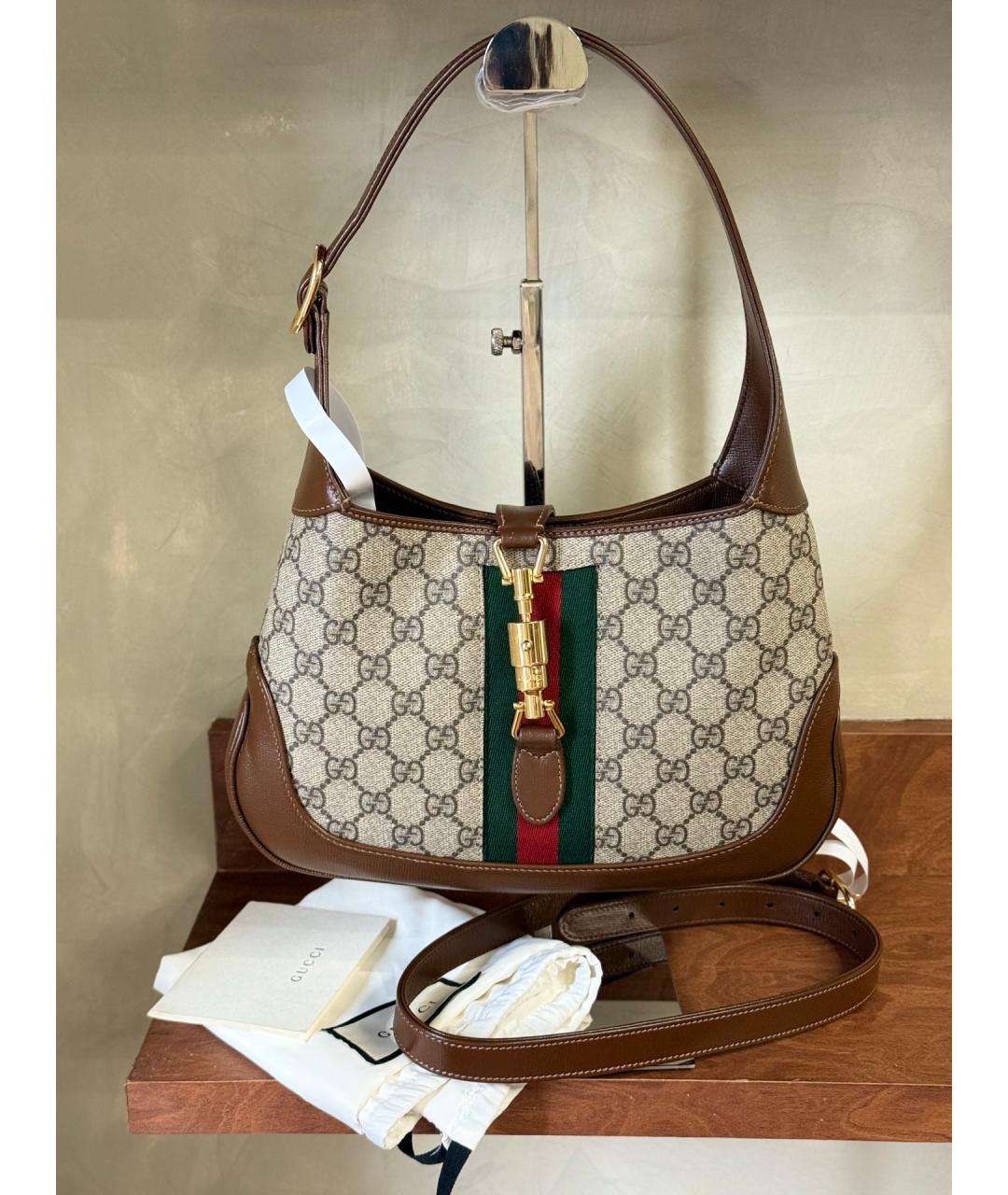 GUCCI Бежевая тканевая сумка с короткими ручками, фото 10