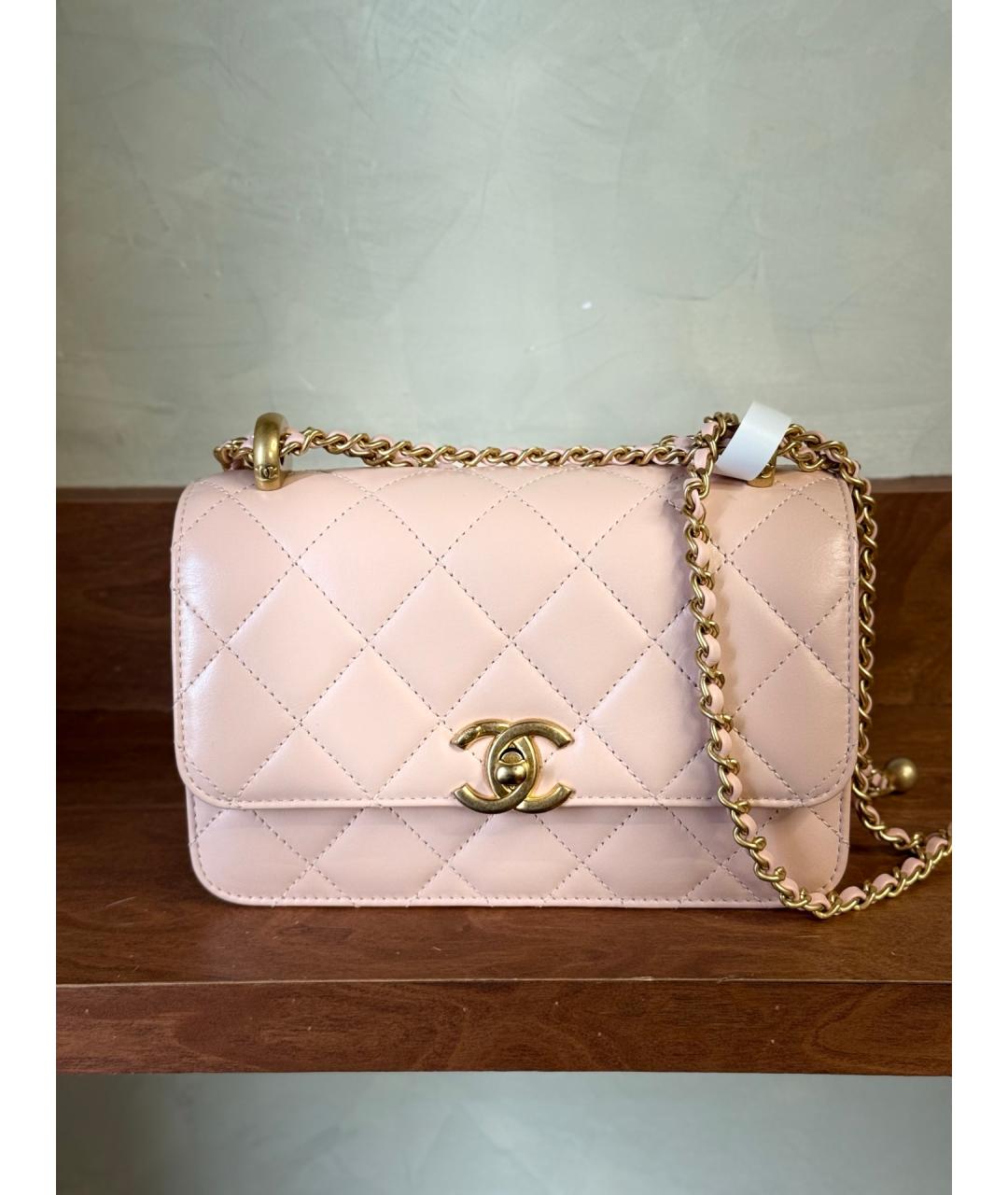 CHANEL Розовая кожаная сумка через плечо, фото 10