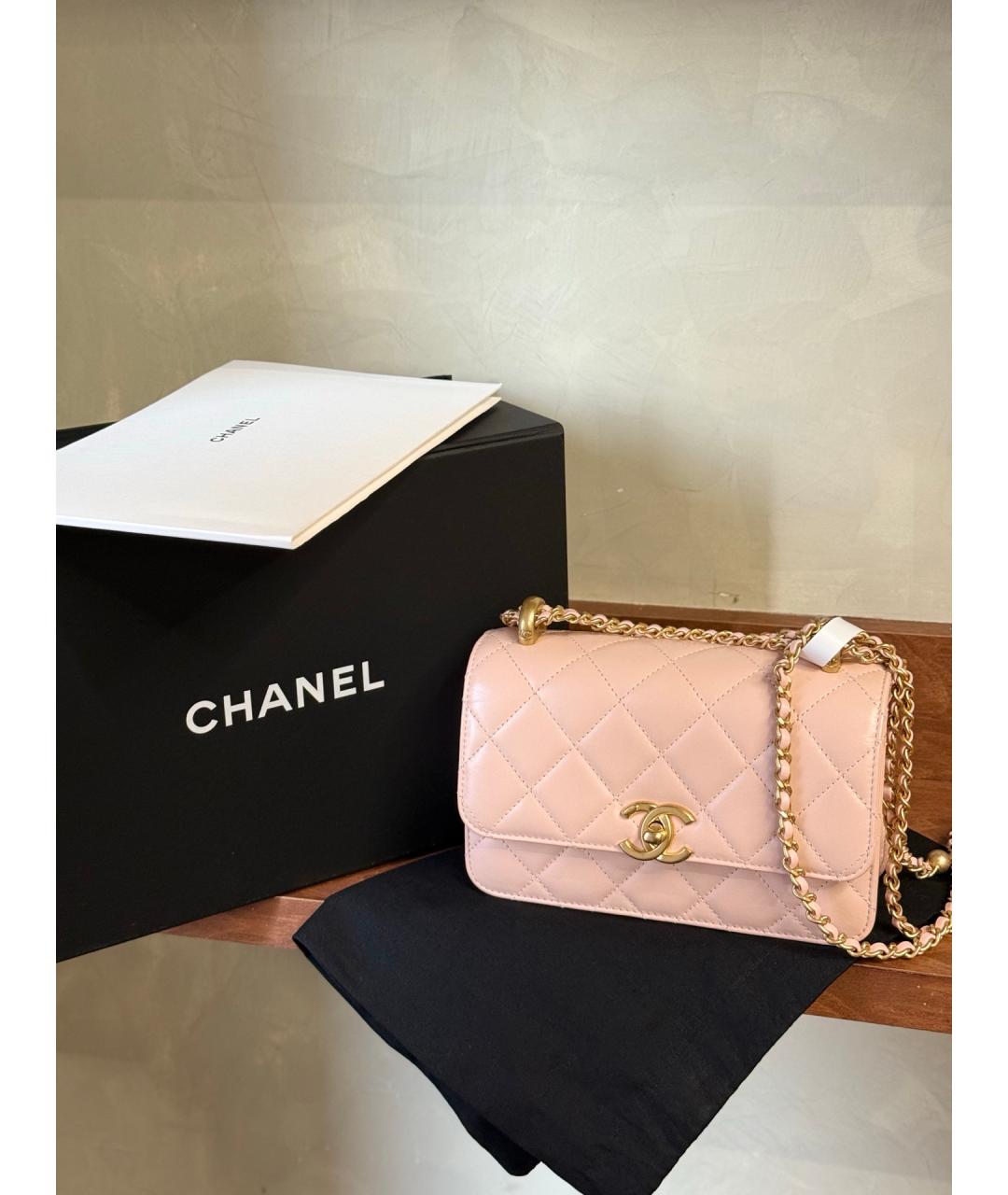 CHANEL Розовая кожаная сумка через плечо, фото 2