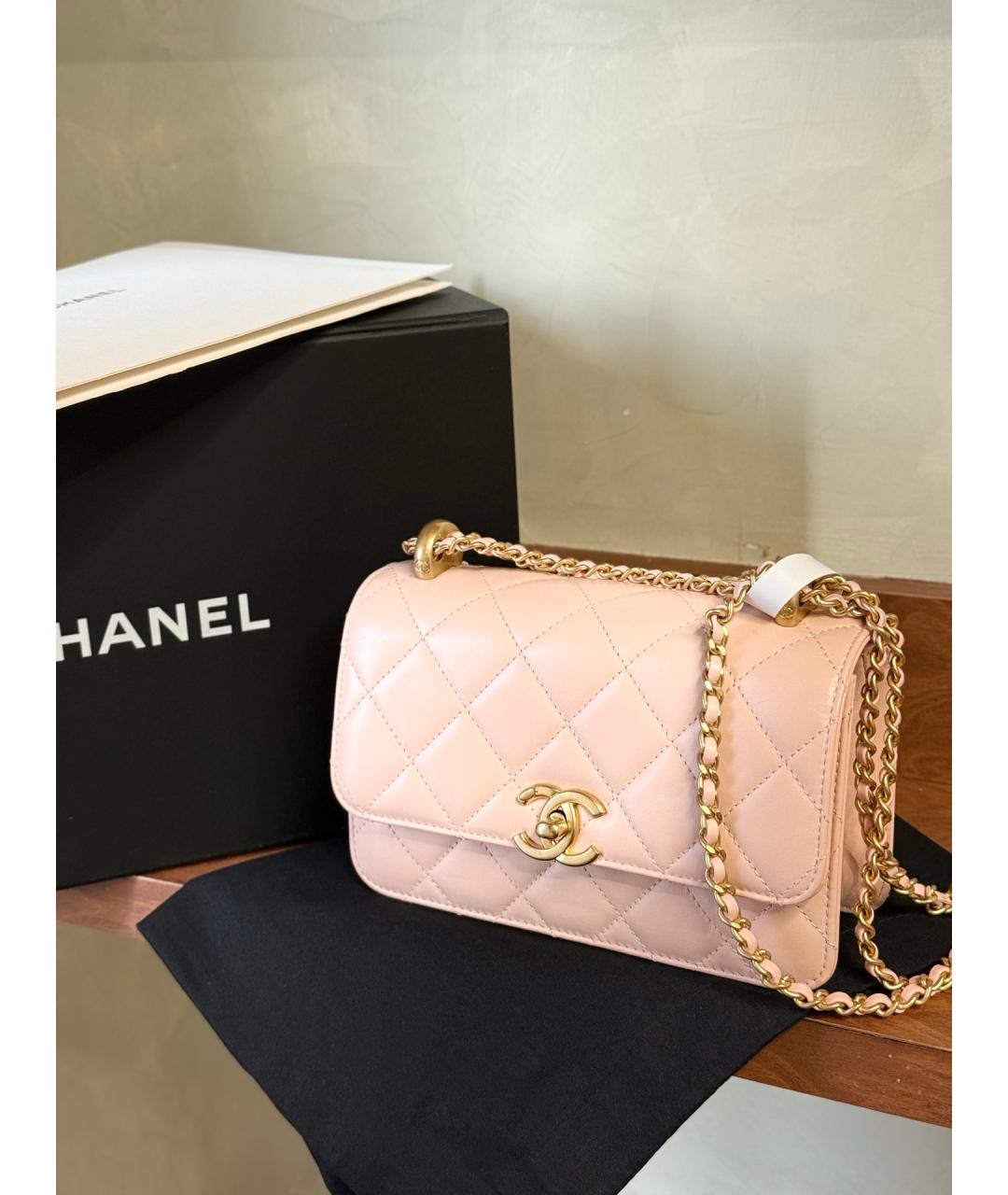 CHANEL Розовая кожаная сумка через плечо, фото 3