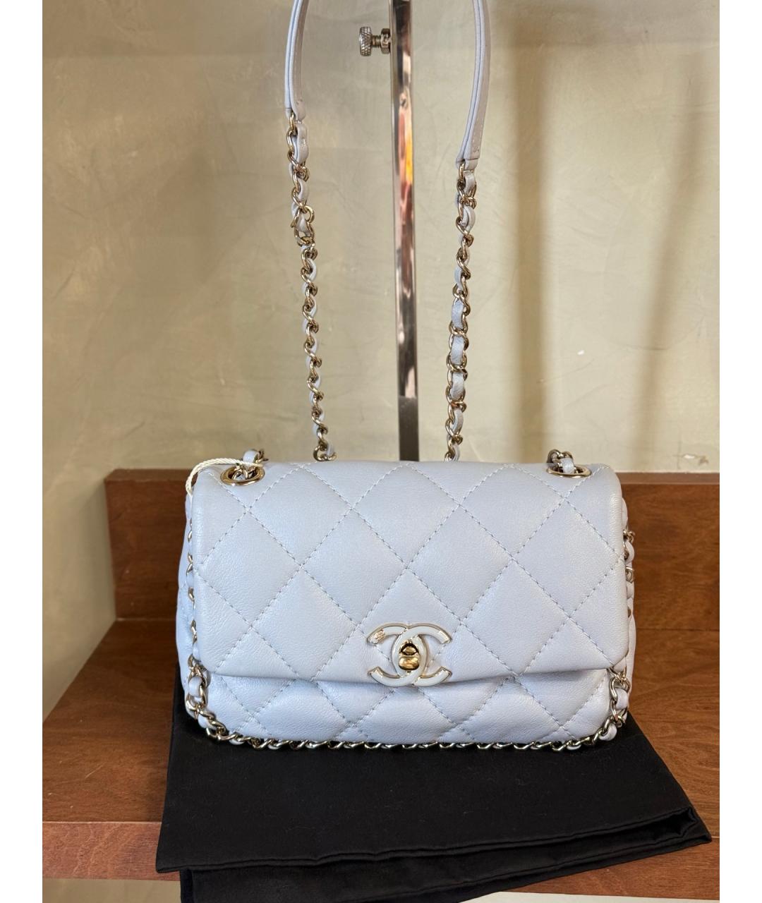 CHANEL Голубая кожаная сумка через плечо, фото 9