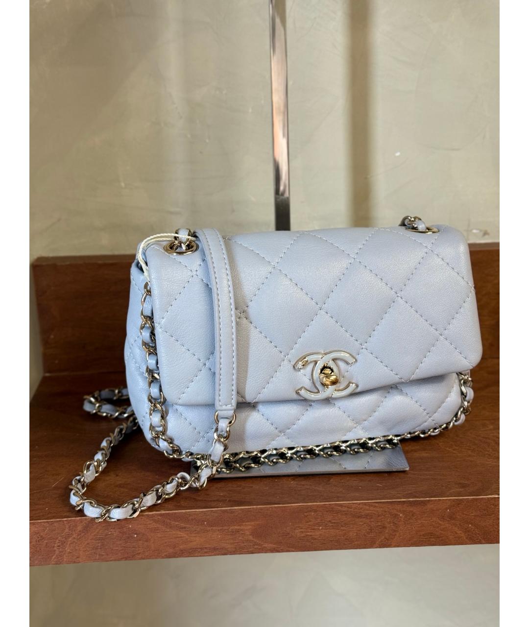 CHANEL Голубая кожаная сумка через плечо, фото 3