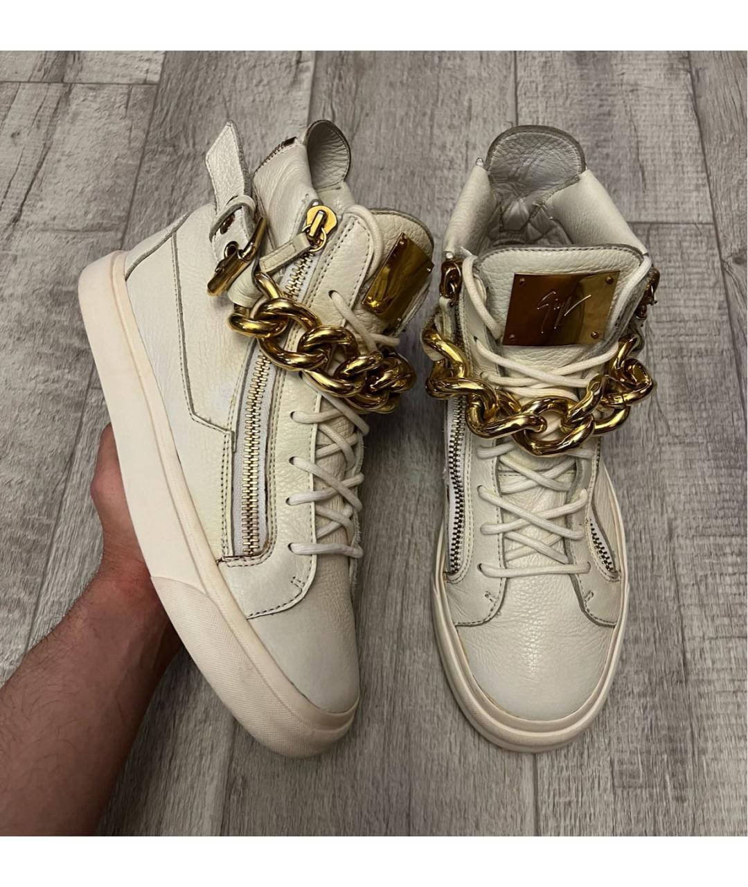 GIUSEPPE ZANOTTI DESIGN Белые кожаные высокие кроссовки / кеды, фото 2