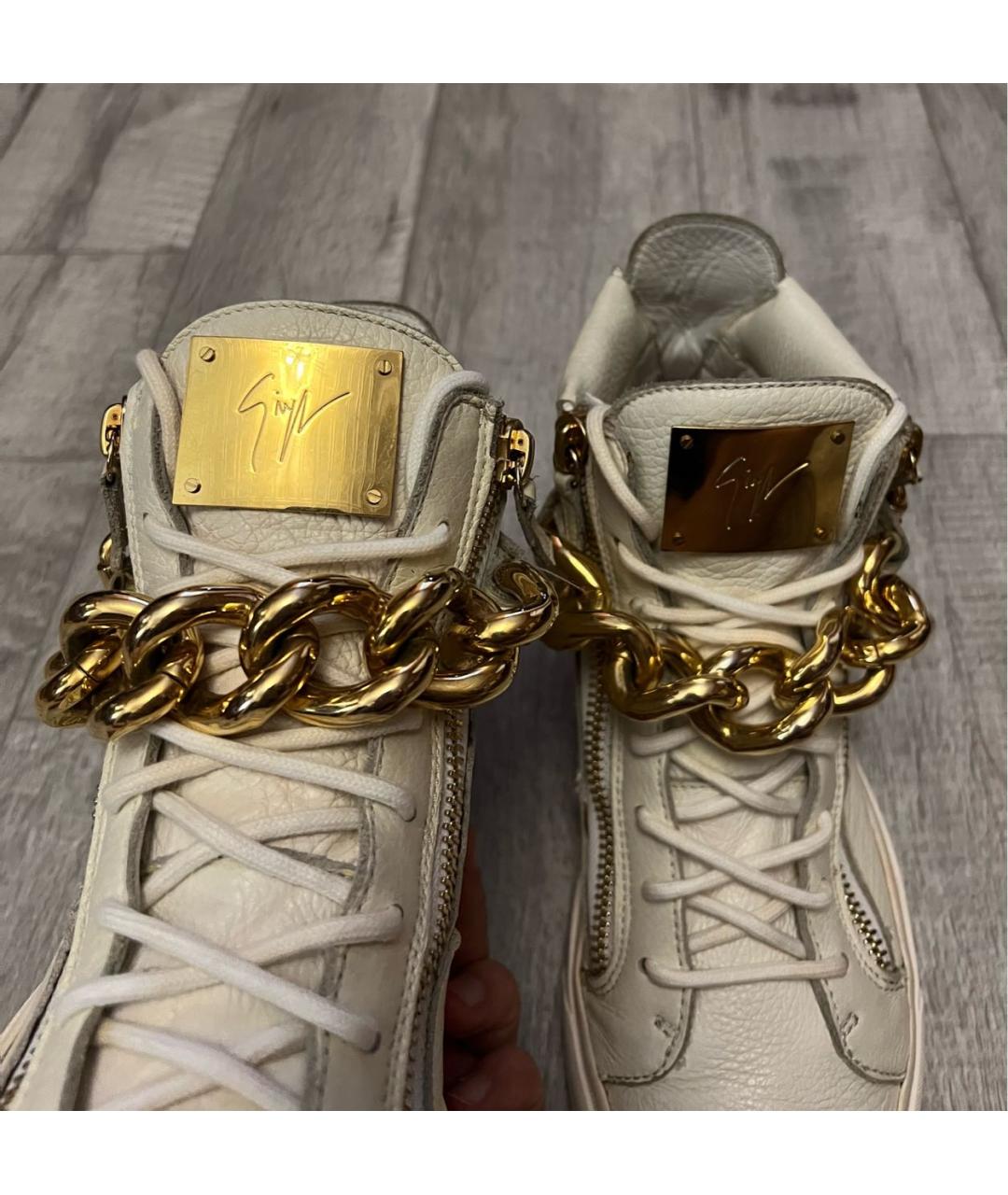 GIUSEPPE ZANOTTI DESIGN Белые кожаные высокие кроссовки / кеды, фото 4