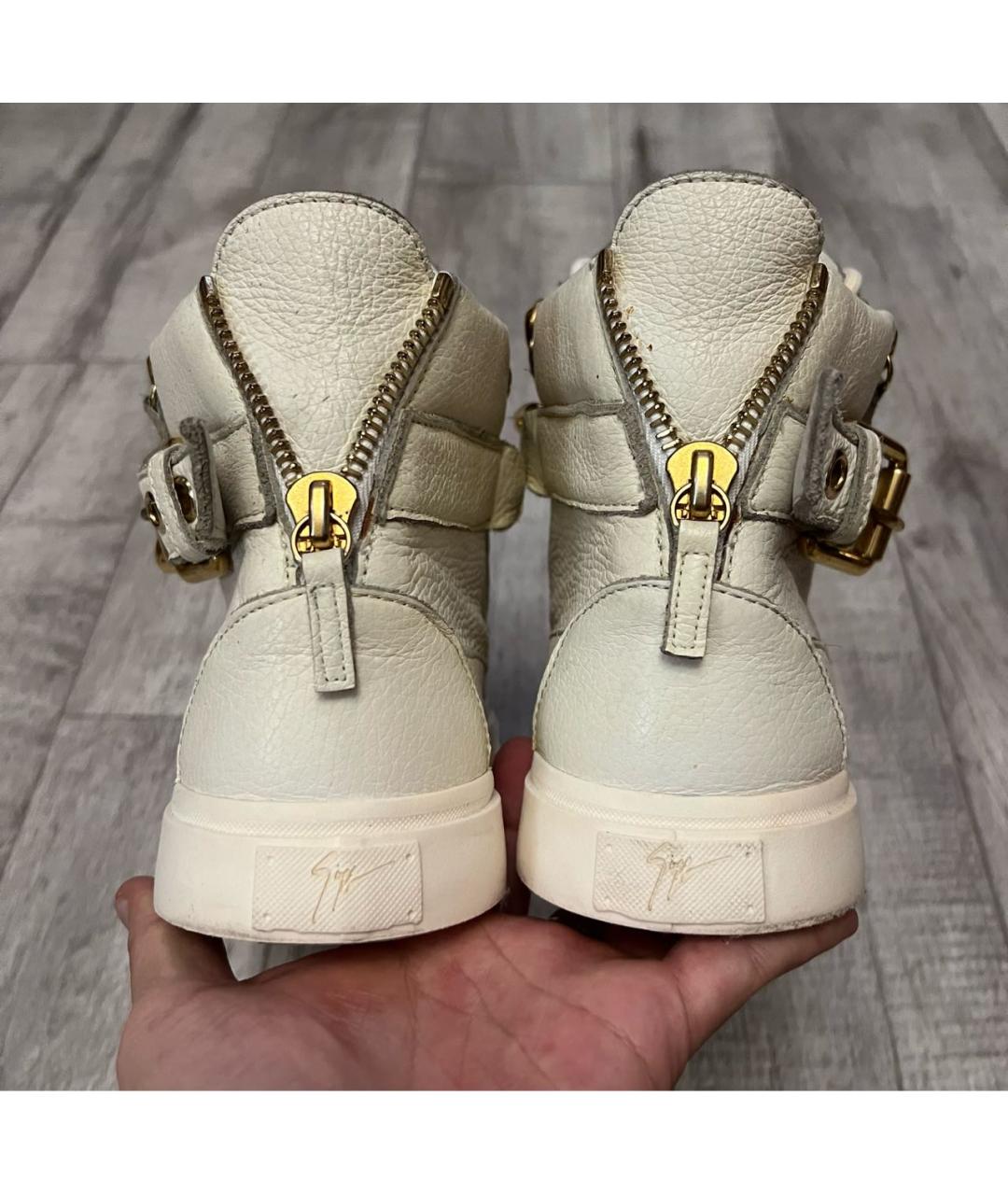 GIUSEPPE ZANOTTI DESIGN Белые кожаные высокие кроссовки / кеды, фото 6