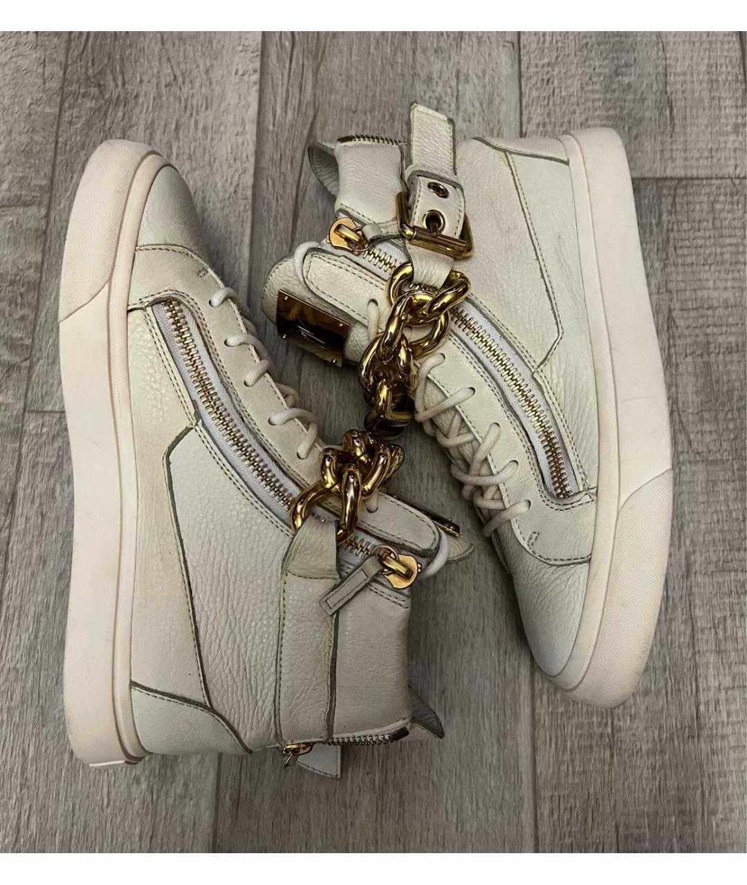 GIUSEPPE ZANOTTI DESIGN Белые кожаные высокие кроссовки / кеды, фото 9