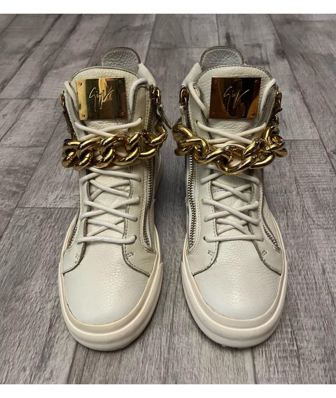 GIUSEPPE ZANOTTI DESIGN Белые кожаные высокие кроссовки / кеды, фото 3