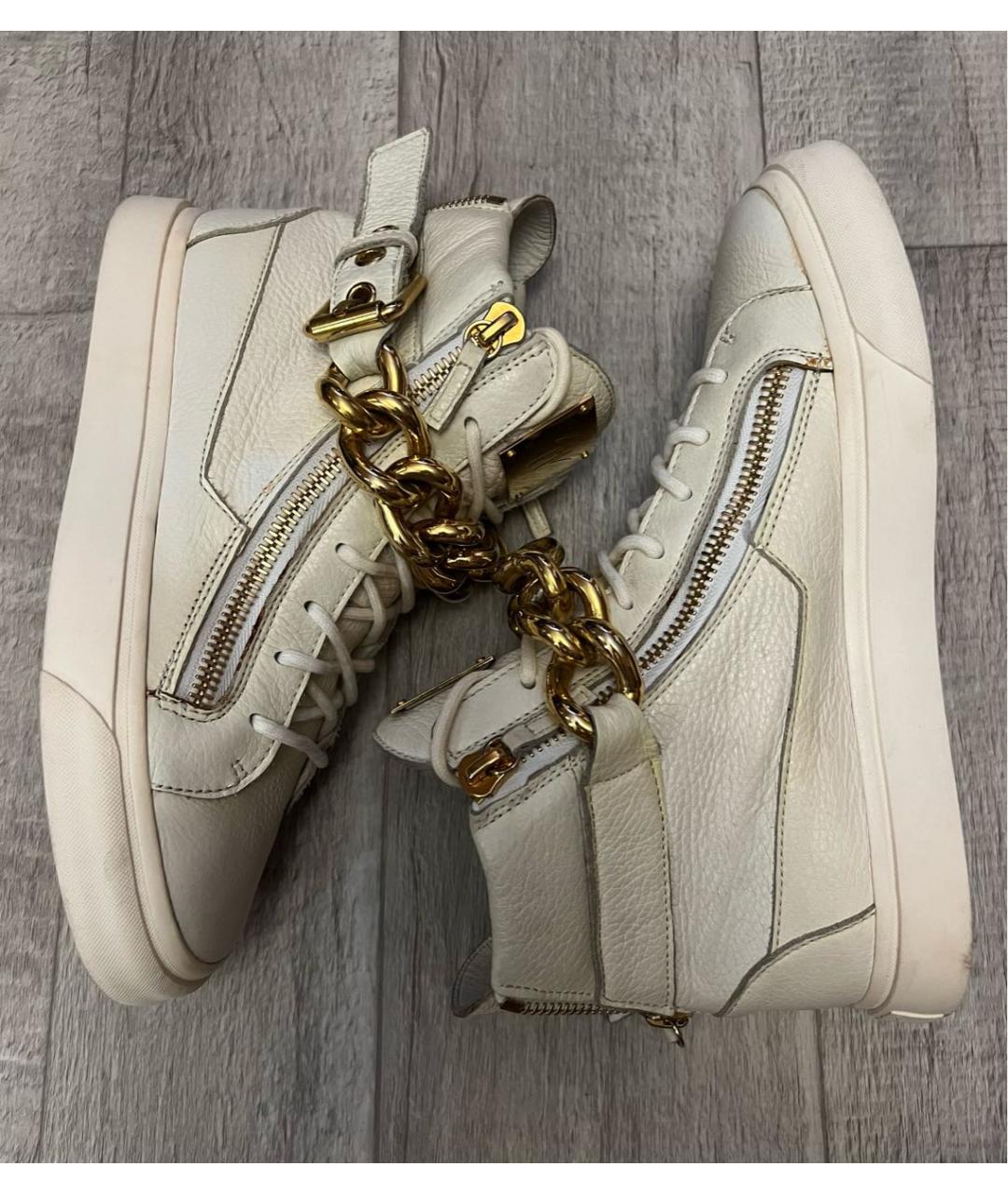 GIUSEPPE ZANOTTI DESIGN Белые кожаные высокие кроссовки / кеды, фото 5