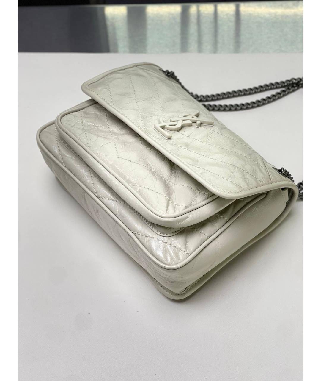 SAINT LAURENT Белая кожаная сумка через плечо, фото 6