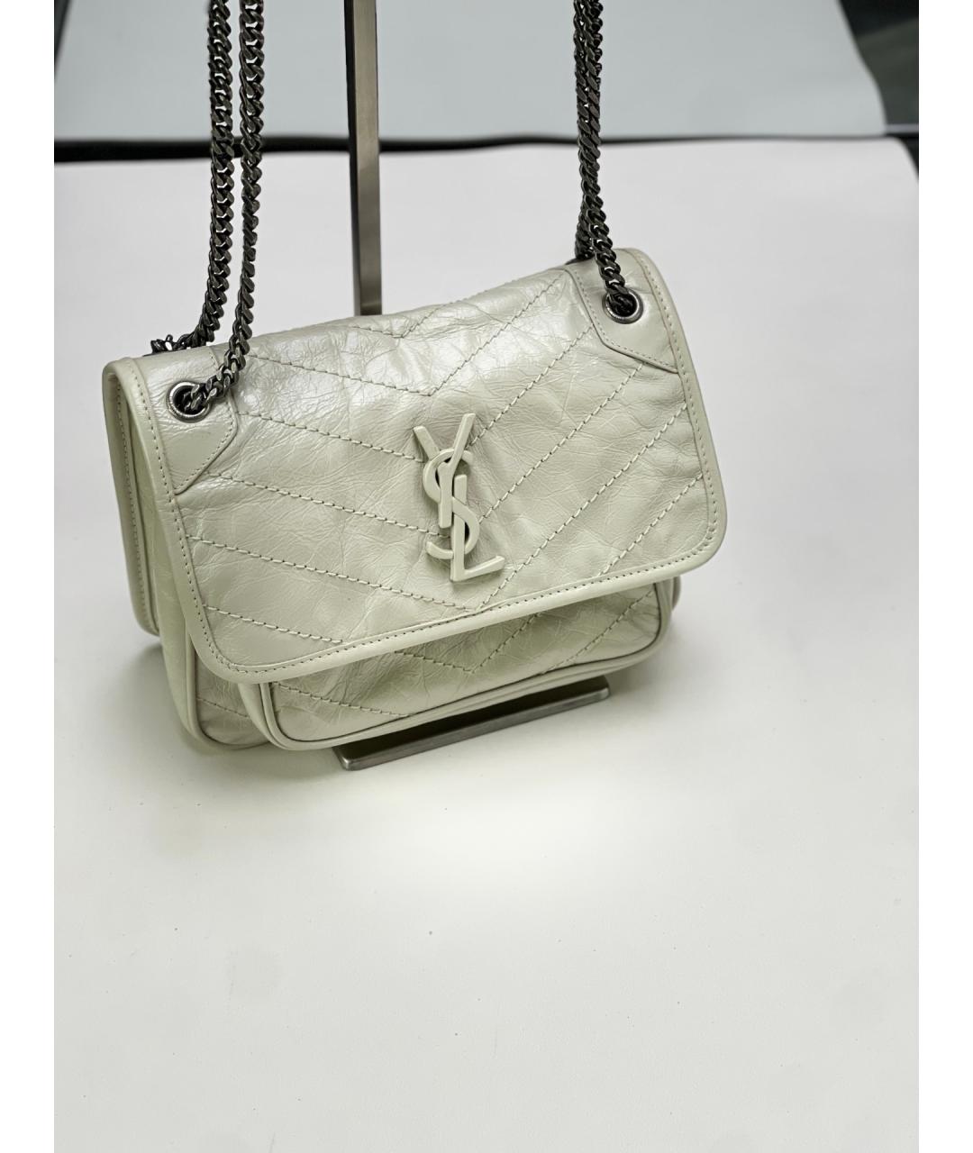 SAINT LAURENT Белая кожаная сумка через плечо, фото 2