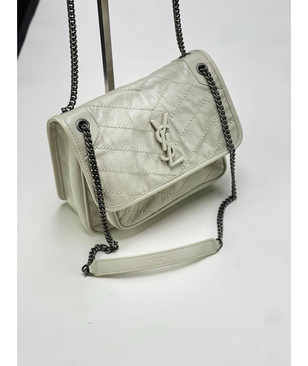 SAINT LAURENT Белая кожаная сумка через плечо, фото 3