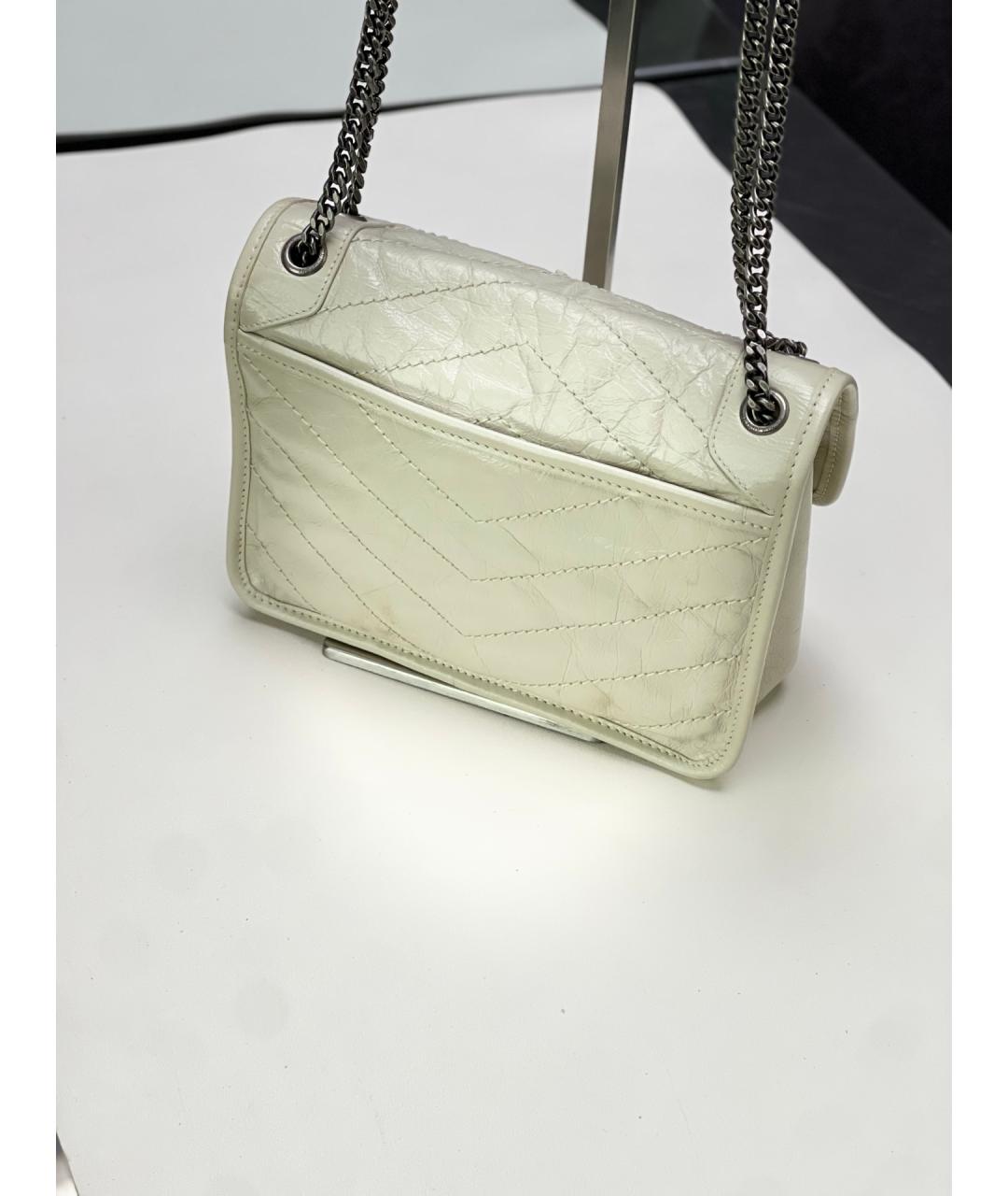 SAINT LAURENT Белая кожаная сумка через плечо, фото 5