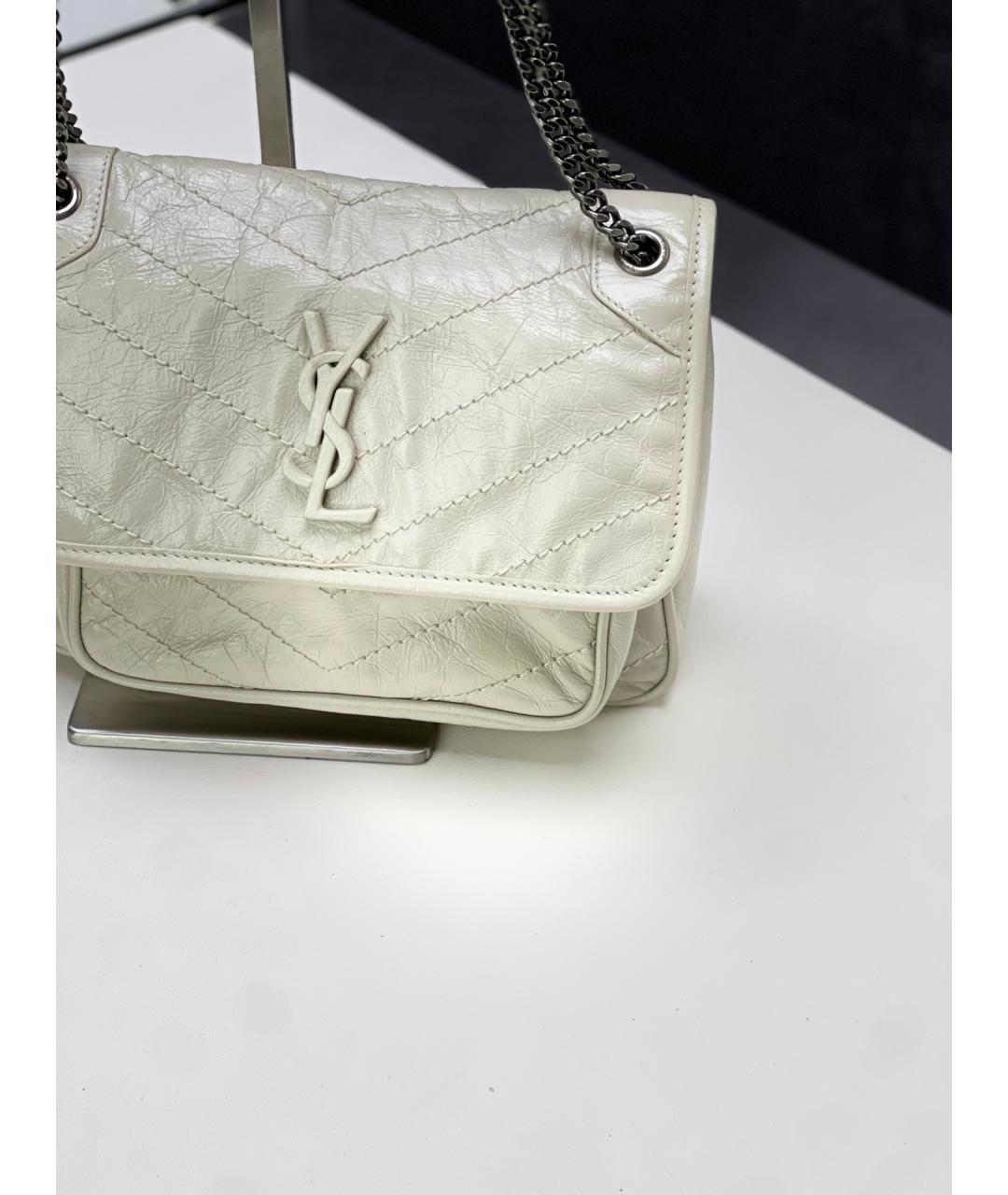 SAINT LAURENT Белая кожаная сумка через плечо, фото 4