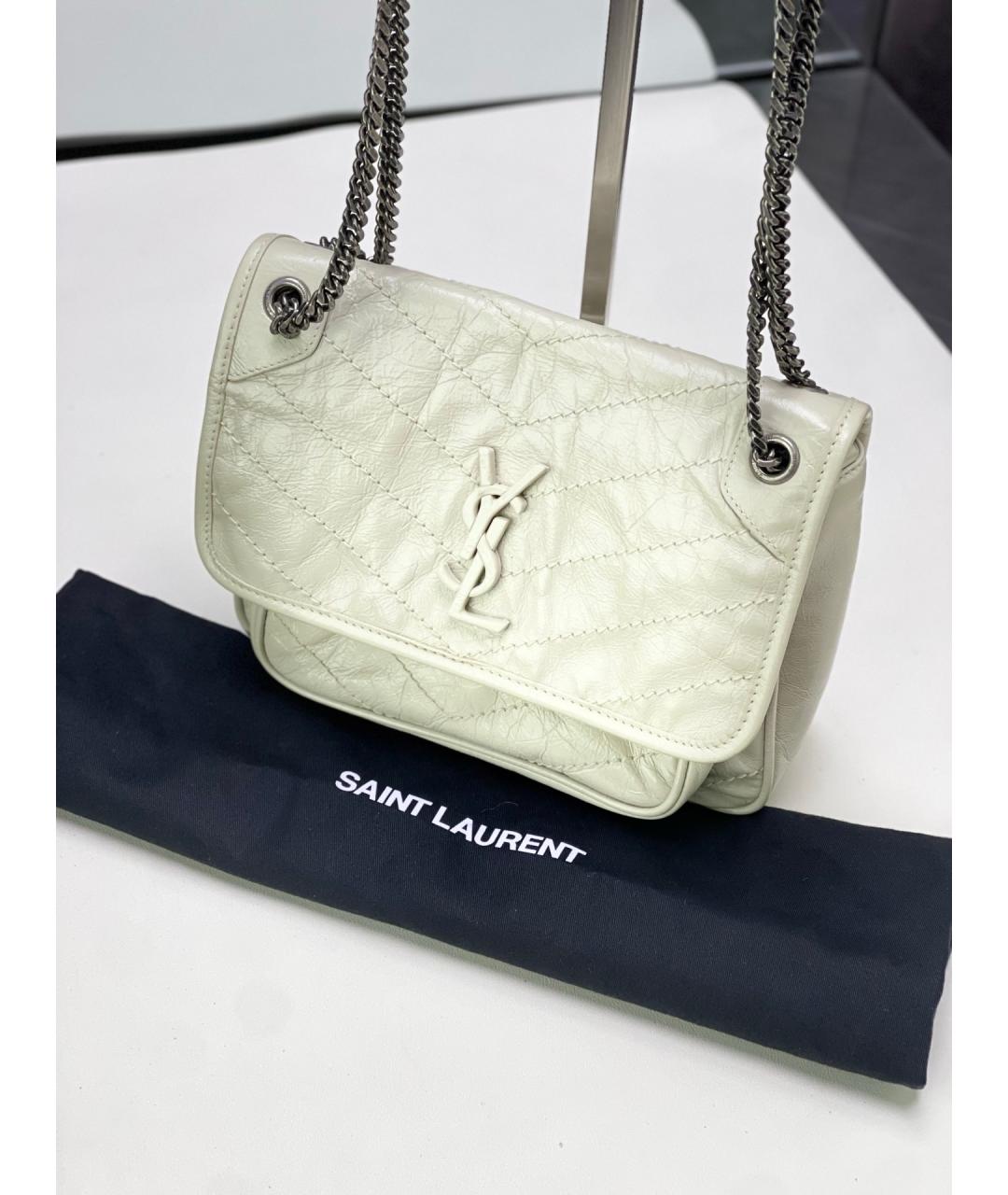SAINT LAURENT Белая кожаная сумка через плечо, фото 10