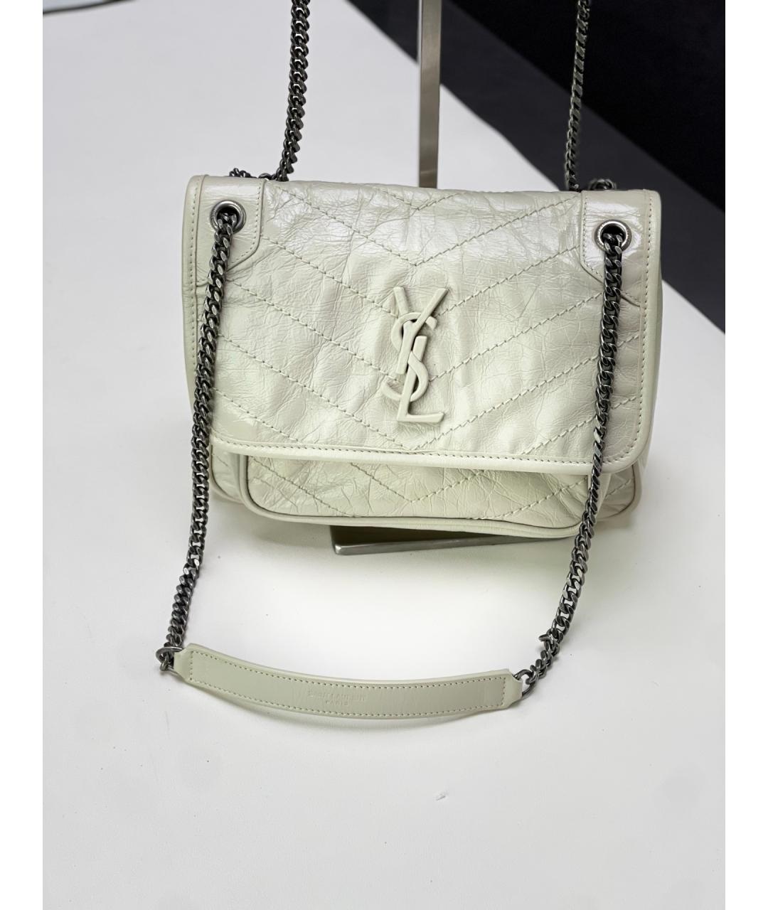 SAINT LAURENT Белая кожаная сумка через плечо, фото 9