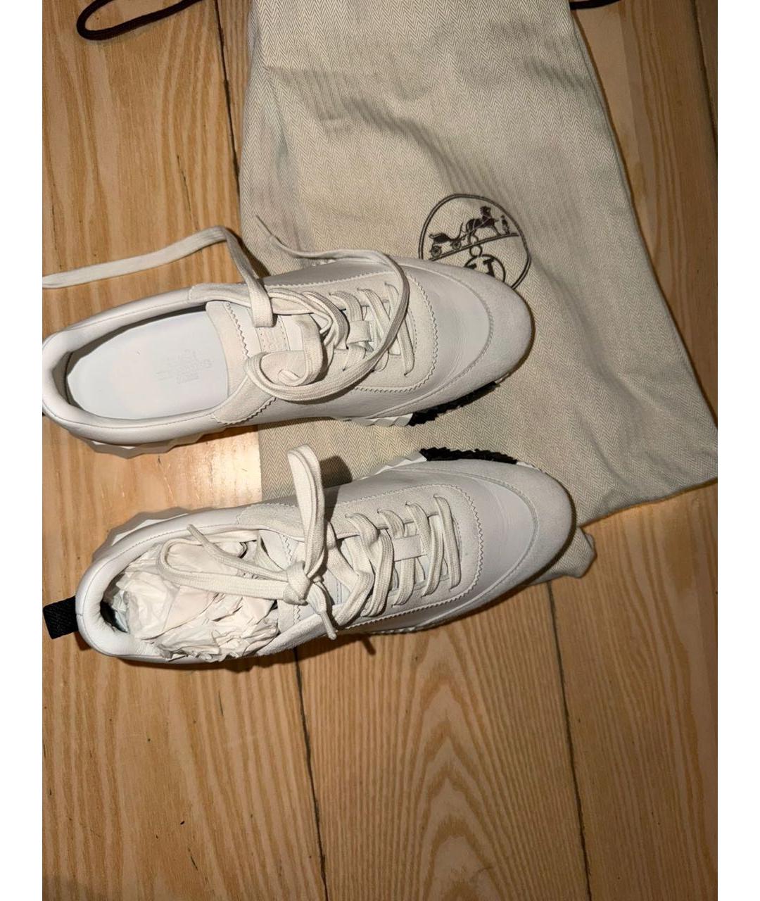 HERMES Белые кожаные кроссовки, фото 4