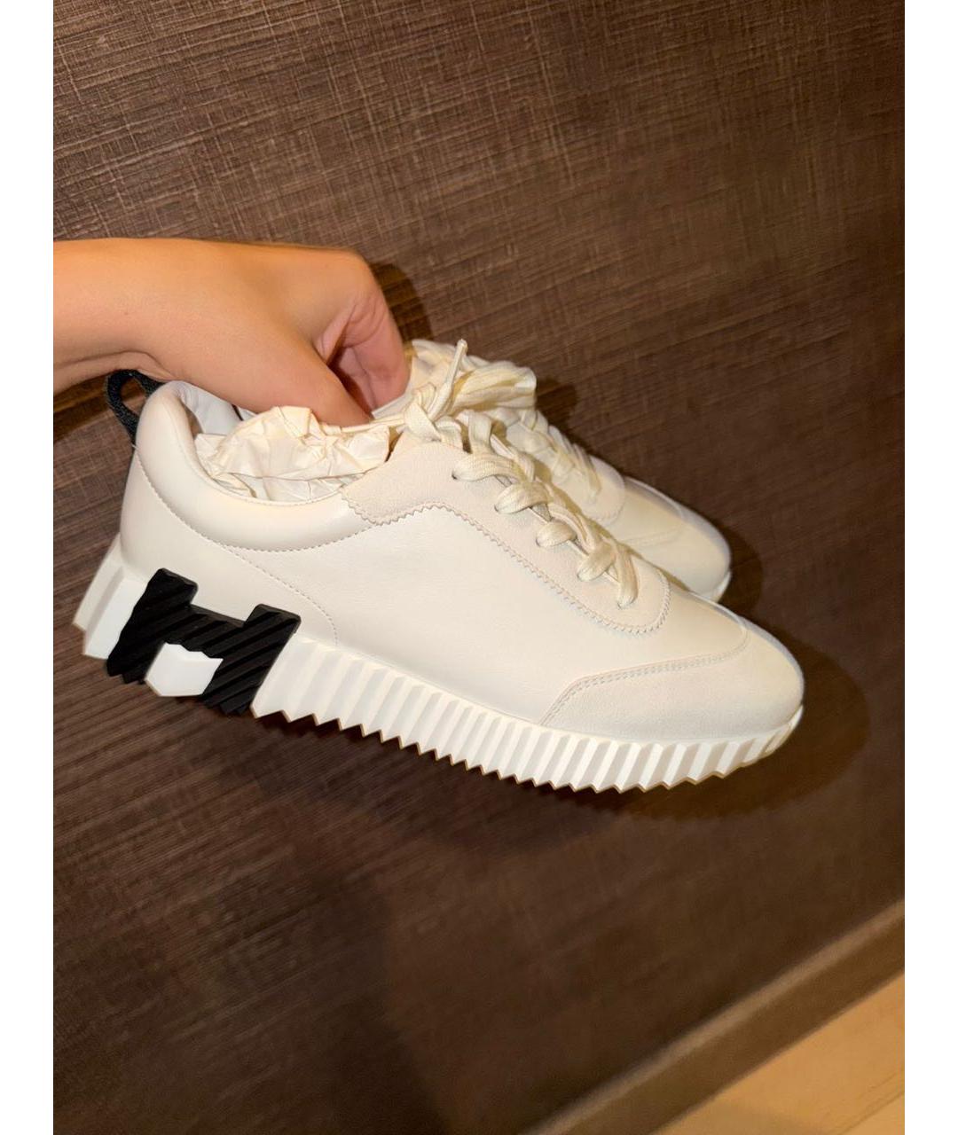 HERMES Белые кожаные кроссовки, фото 3