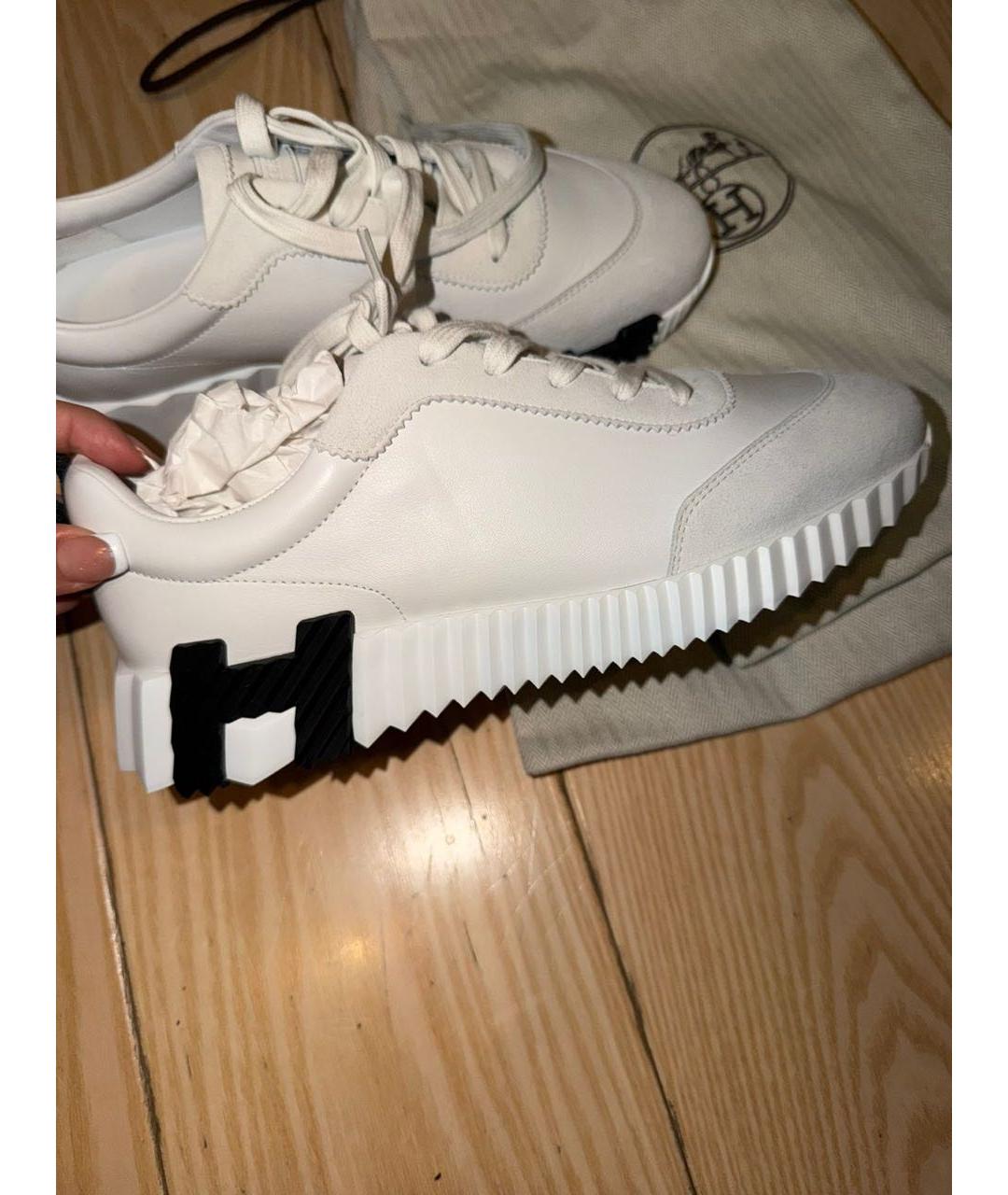 HERMES Белые кожаные кроссовки, фото 6