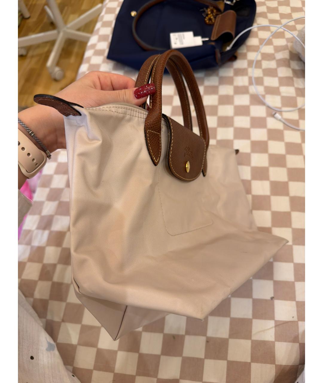 LONGCHAMP Бежевая тканевая сумка с короткими ручками, фото 2