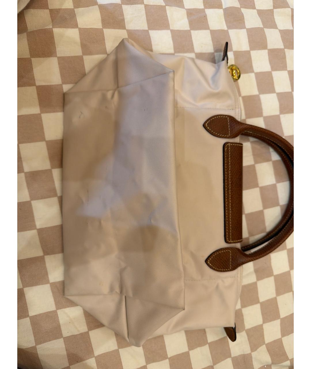 LONGCHAMP Бежевая тканевая сумка с короткими ручками, фото 4