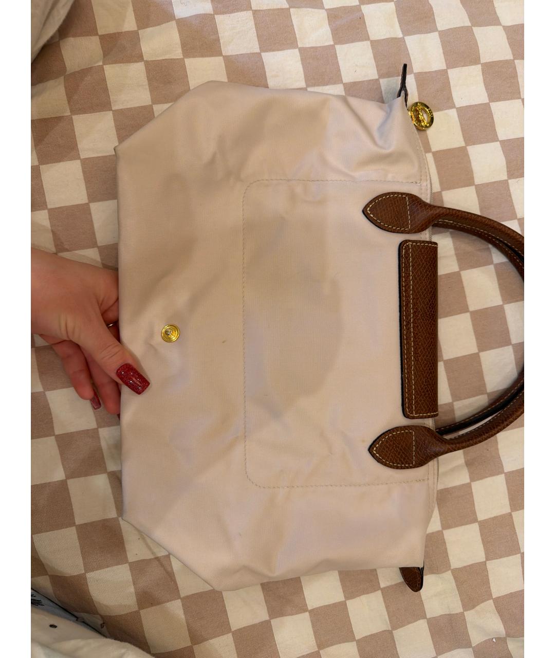 LONGCHAMP Бежевая тканевая сумка с короткими ручками, фото 3