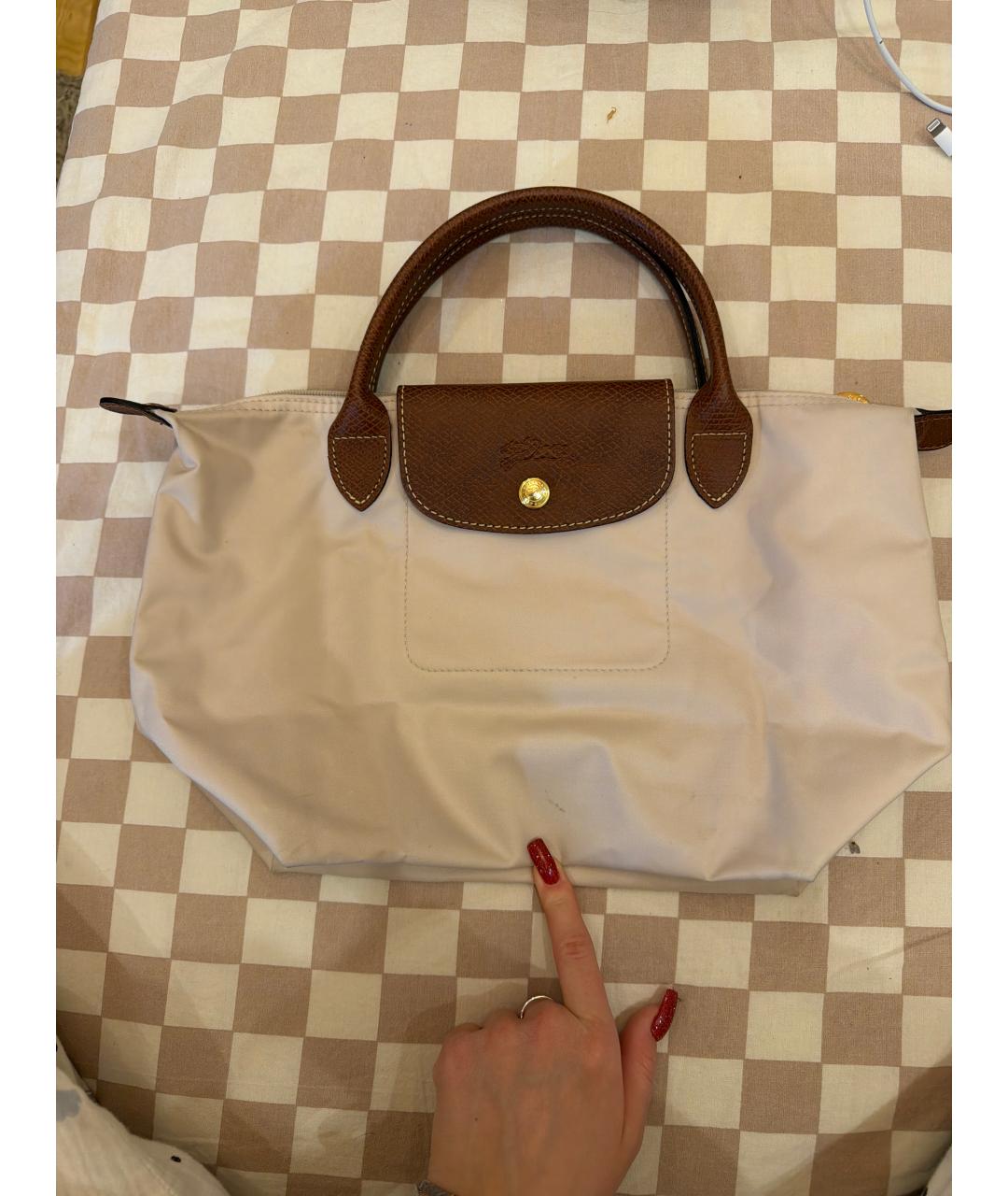 LONGCHAMP Бежевая тканевая сумка с короткими ручками, фото 5