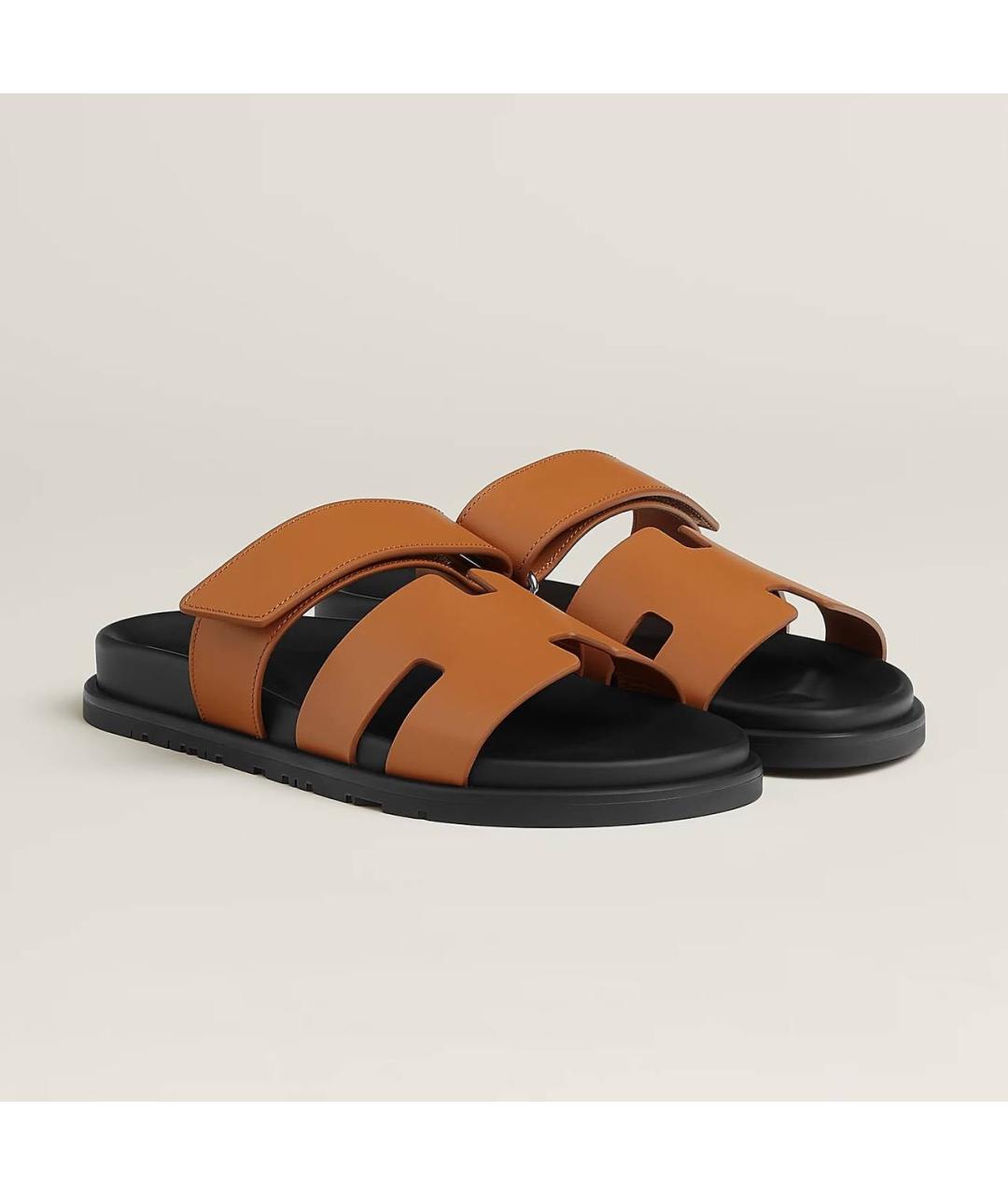 HERMES Коричневые кожаные шлепанцы, фото 2