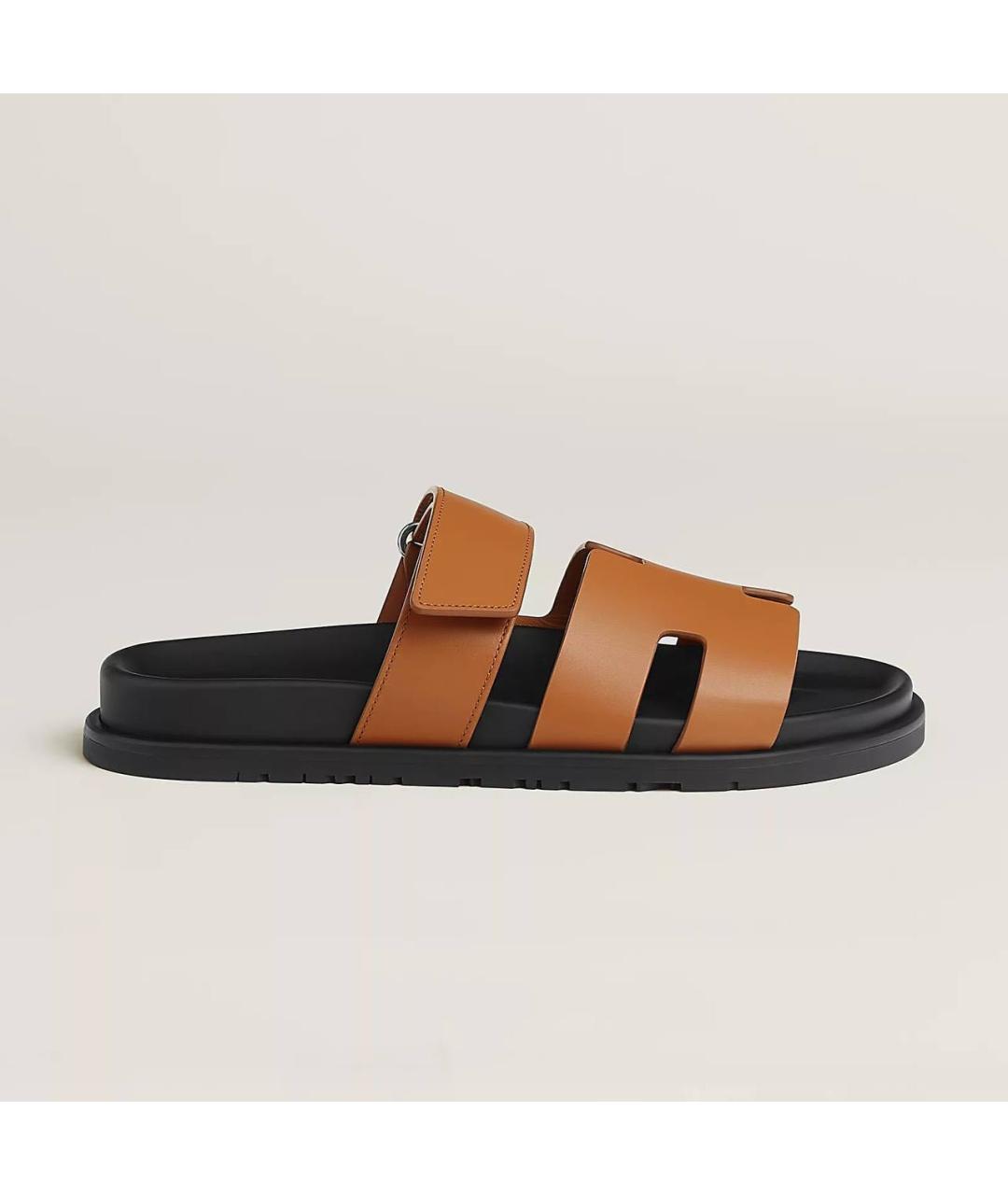 HERMES Коричневые кожаные шлепанцы, фото 5