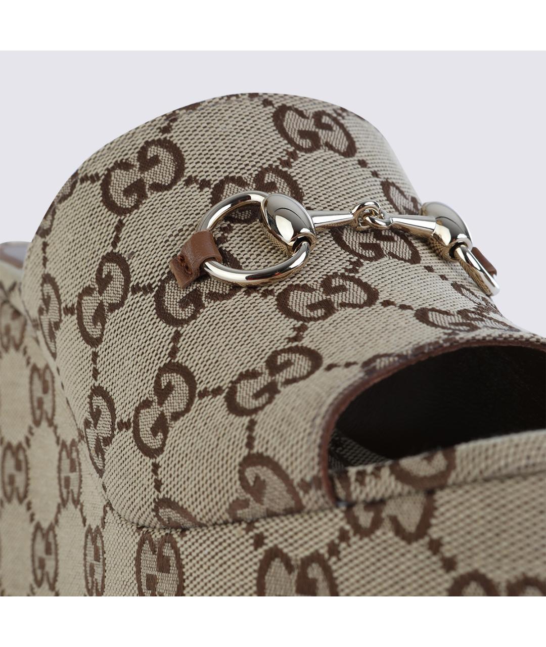 GUCCI Бежевые текстильные сабо, фото 4