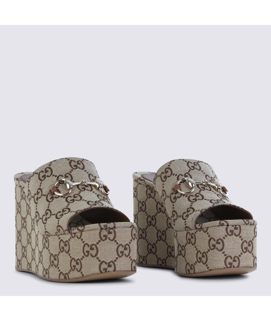 GUCCI Бежевые текстильные сабо, фото 2