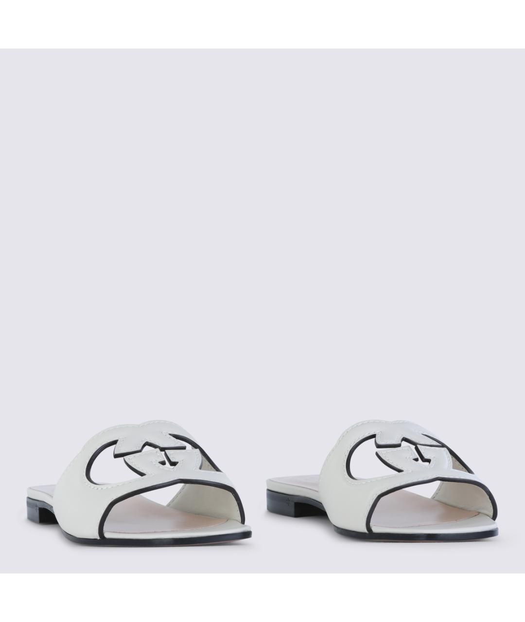 GUCCI Белые кожаные шлепанцы, фото 2