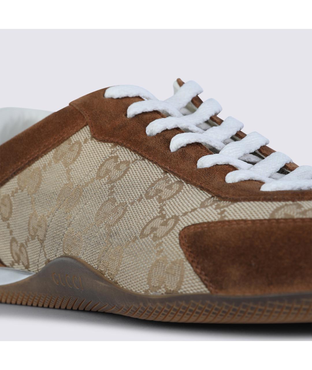 GUCCI Коричневые кожаные низкие кроссовки / кеды, фото 4