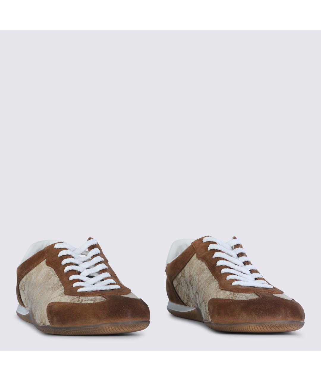 GUCCI Коричневые кожаные низкие кроссовки / кеды, фото 2