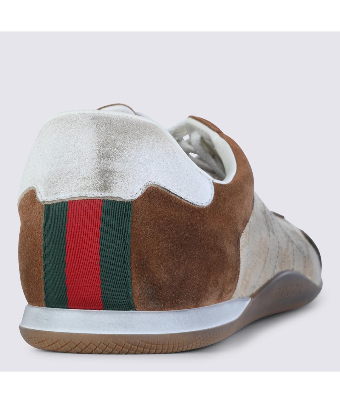 GUCCI Коричневые кожаные низкие кроссовки / кеды, фото 3