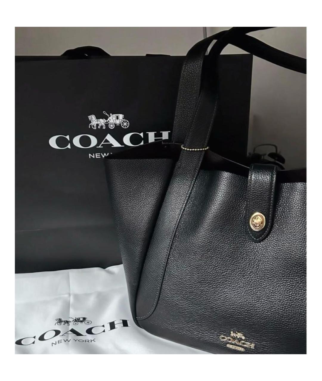 COACH Черная кожаная сумка с короткими ручками, фото 5