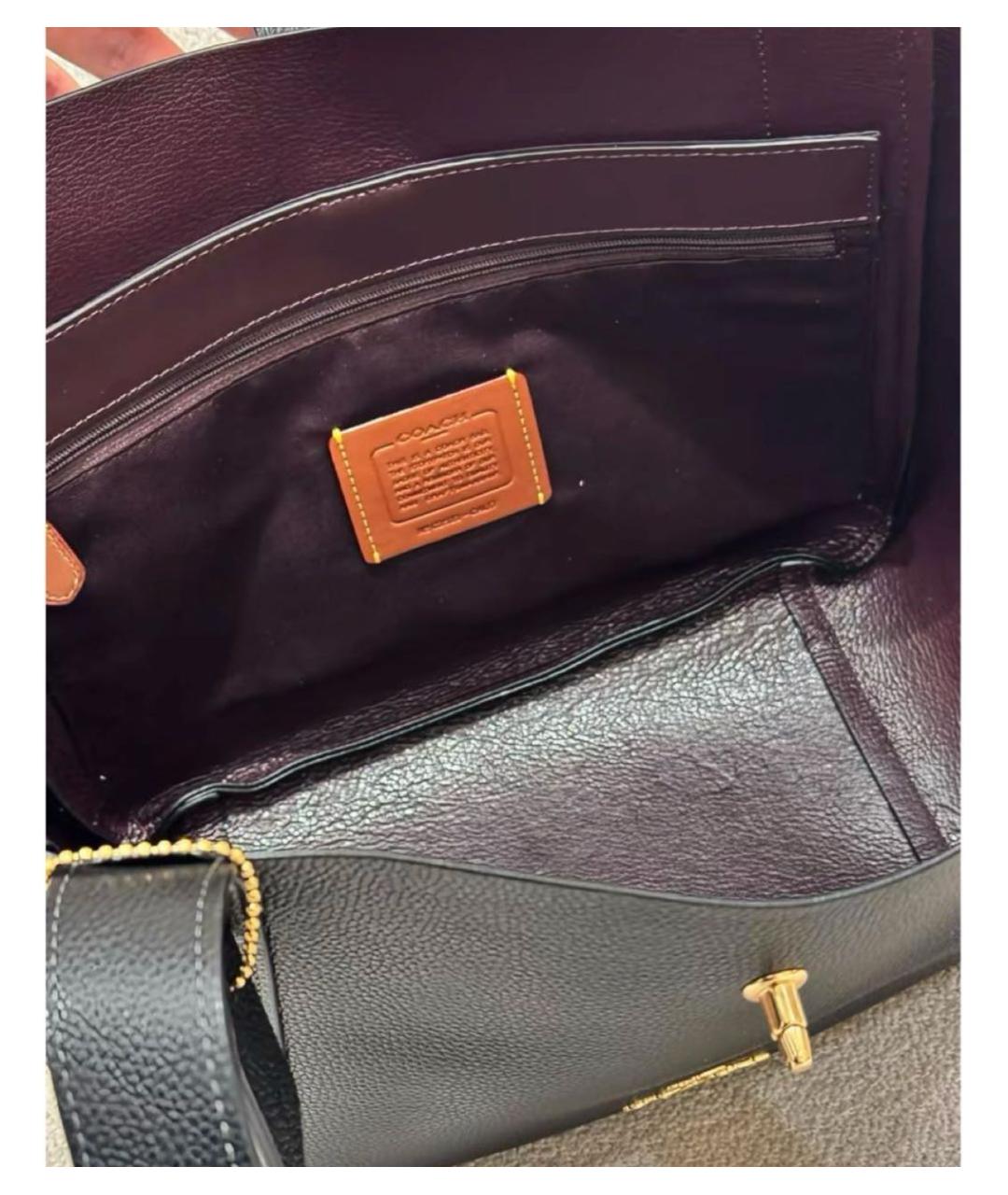 COACH Черная кожаная сумка с короткими ручками, фото 8