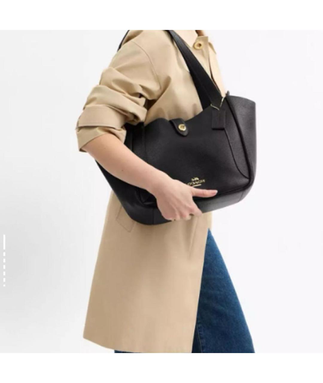 COACH Черная кожаная сумка с короткими ручками, фото 4