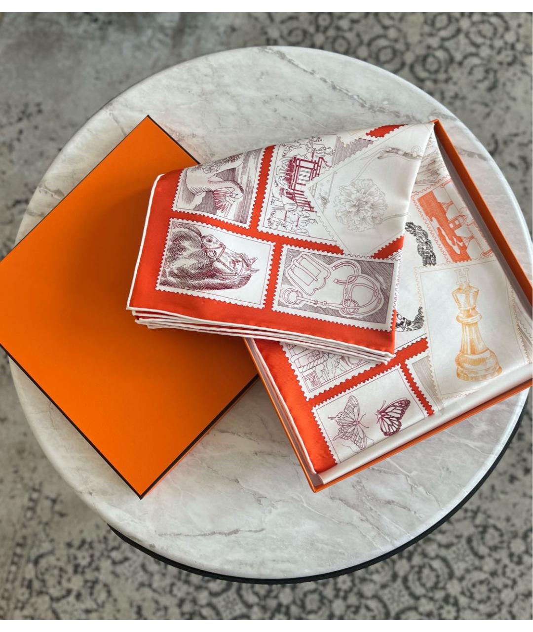 HERMES Красный шелковый платок, фото 2