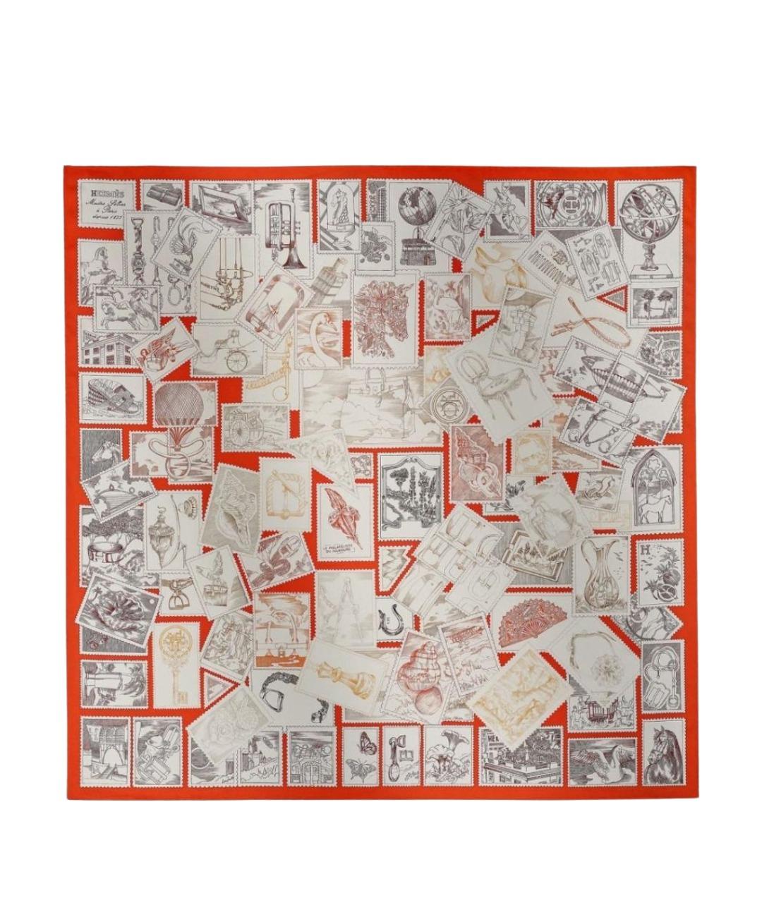 HERMES Красный шелковый платок, фото 1