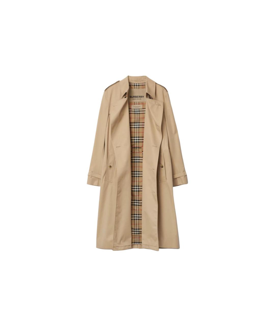 BURBERRY Бежевый хлопковый тренч / плащ, фото 2